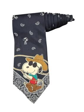 Peanuts Rodeo Joe Cool Snoopy Western Cowboy Vintage Novelty Necktie 100% Silk